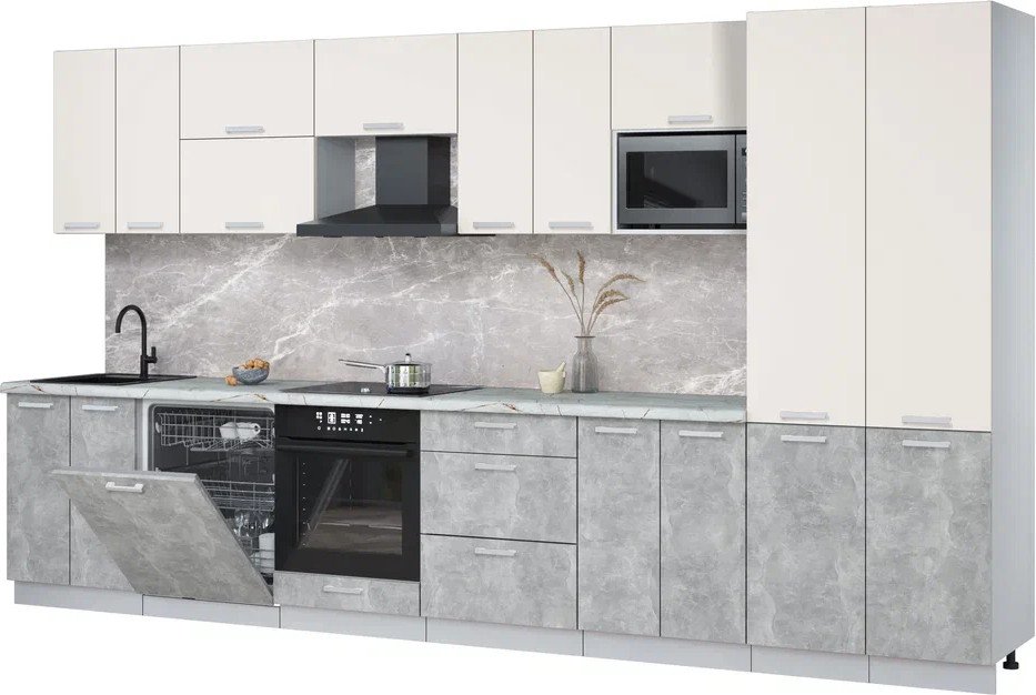 

Готовая кухня Интерлиния Мила Лайт 3.8-ПМ2 (персидский жемчуг/бетон/серый каспий)