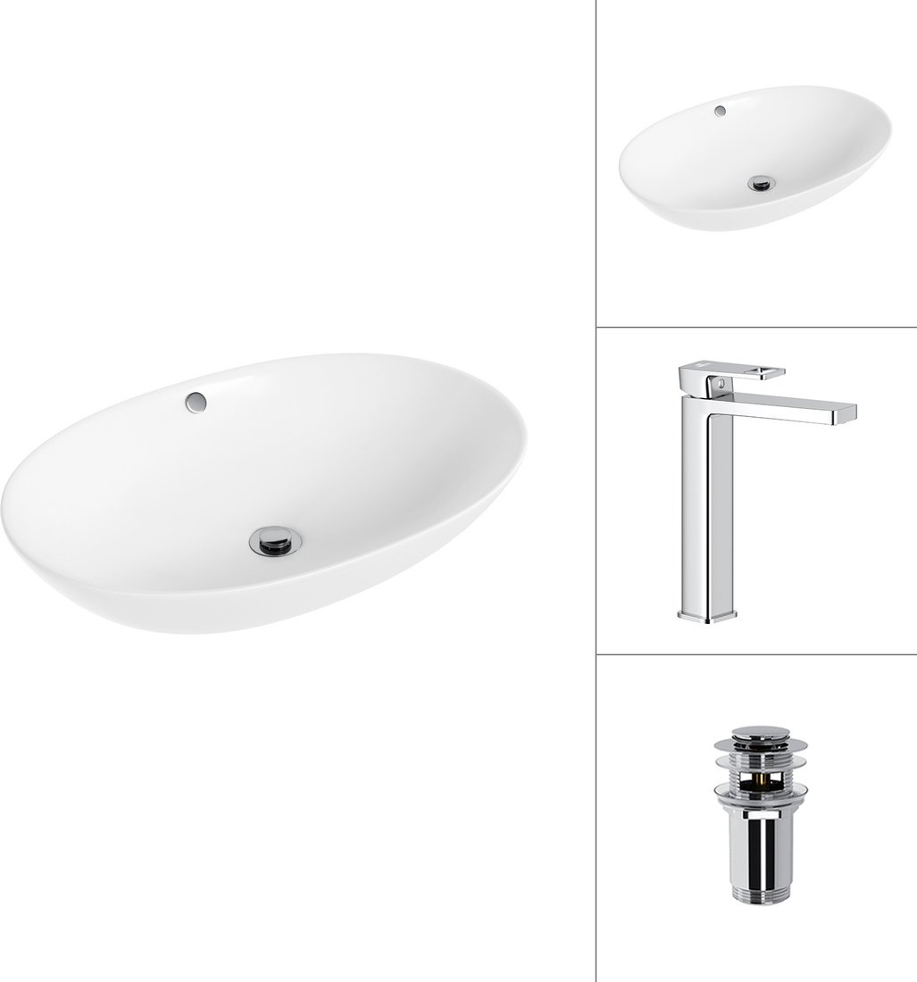 Умывальник Lauter 21709 + Cascade 21СК0655C с донным клапаном 21190CH (хром)