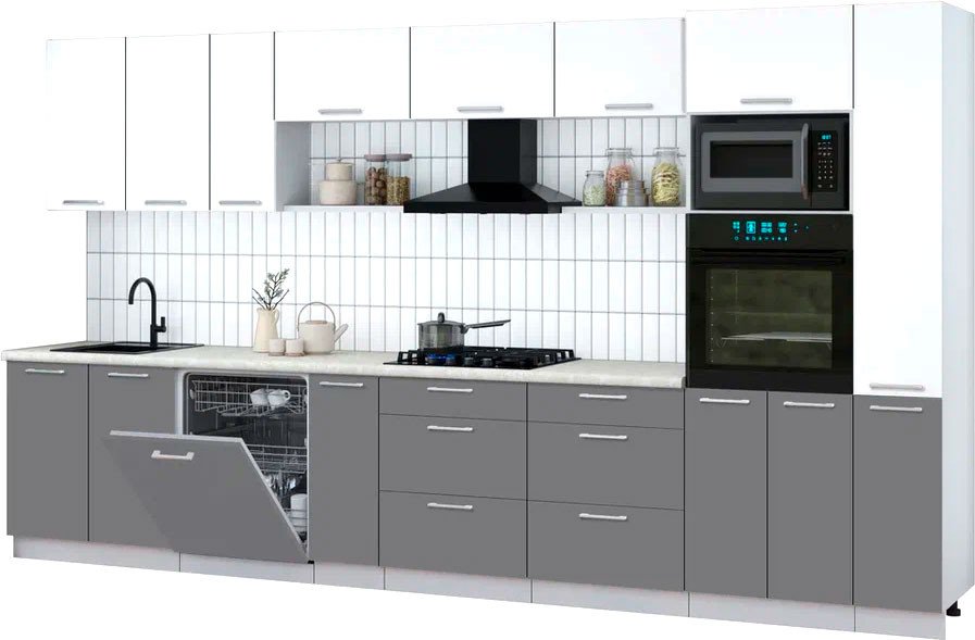 

Готовая кухня Интерлиния Мила Gloss 3.8-ПМ1 (серый/белый/опал светлый)