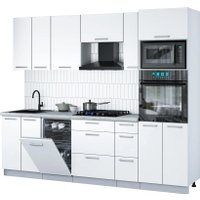 Готовая кухня Интерлиния Мила Gloss 2.55-ПМ3 (белый/белый/серый каспий) в Бресте