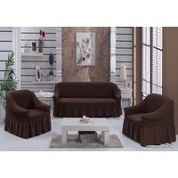 Комплект чехлов для дивана и кресла Karna 3-местный диван + 2 кресла с юбкой (темно-коричневый)