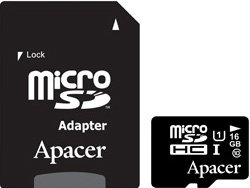 

Карта памяти Apacer microSDHC UHS-I (Class 10) 16GB + адаптер (AP16GMCSH10U1-R)