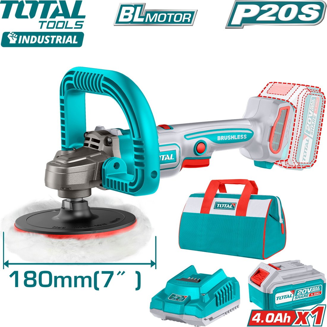 

Полировальная машина Total TAPLI20181 (с 1-им АКБ, сумка)