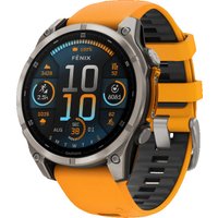 Умные часы Garmin Fenix 8 Sapphire, Titanium 47мм (светло-серый, оранжевый силиконовый ремешок)