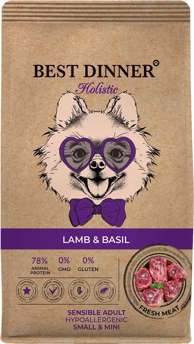 

Сухой корм для собак Best Dinner Holistic Adult Sensible Small & Mini LAMB&BASIL (1.5 кг)