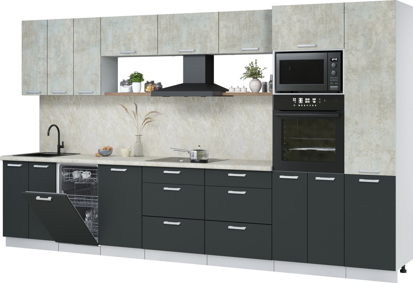 

Готовая кухня Интерлиния Мила Лайт 3.7-ПМ3 (бетон лайт/антрацит/опал светлый)