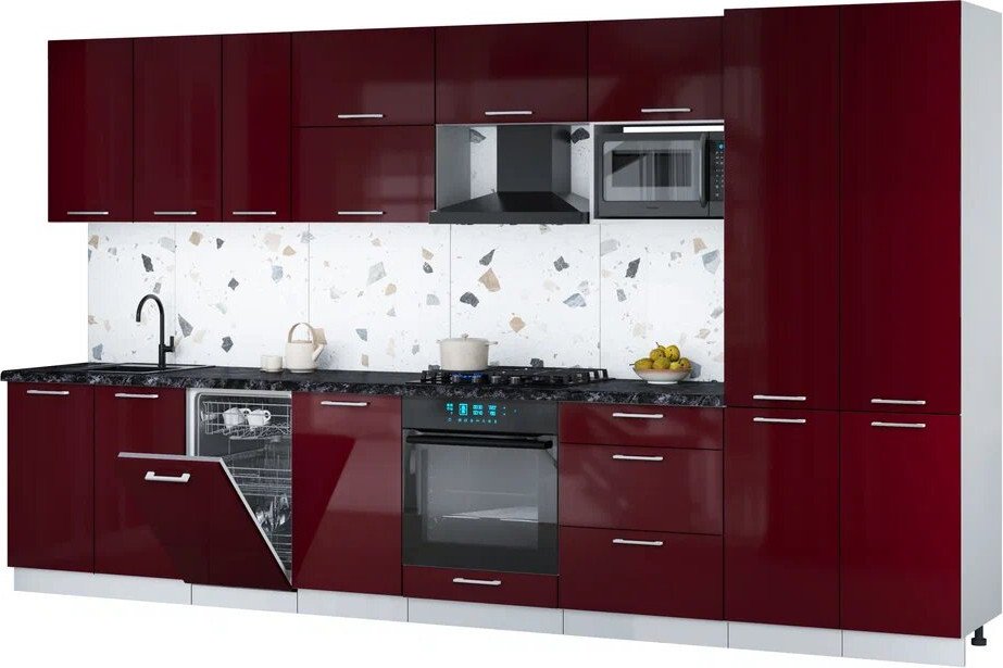 

Готовая кухня Интерлиния Мила Gloss 3.7-ПМ4 (бордовый глянец/бордовый глянец/кастилло темный)