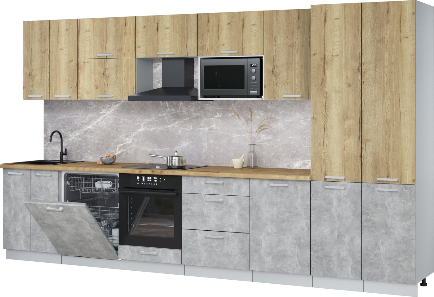 

Готовая кухня Интерлиния Мила Лайт 3.7-ПМ2 (дуб золотой/бетон/дуб бунратти)