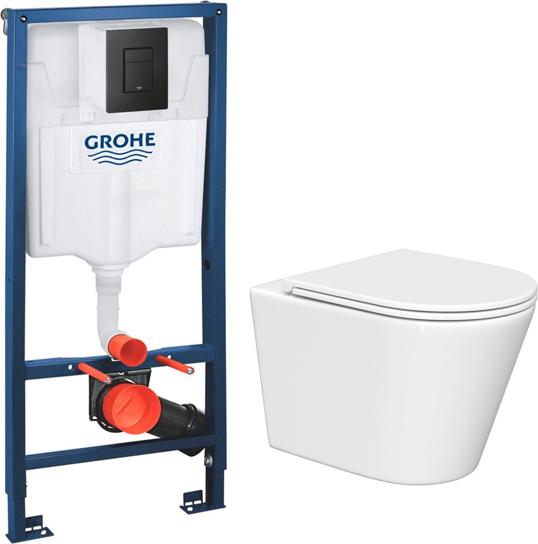 Унитаз подвесной Lauter Longer 2110822 + GROHE Solido 38811KF0 с кнопкой (прямоугольная, черный)