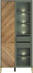 Шкаф-витрина Black Red White Siena с подсветкой REG1W1D (дымчатый зеленый/дуб вотан)