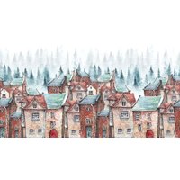 Фотообои ФабрикаФресок Акварельные Домики для детей 125265 (500x265)