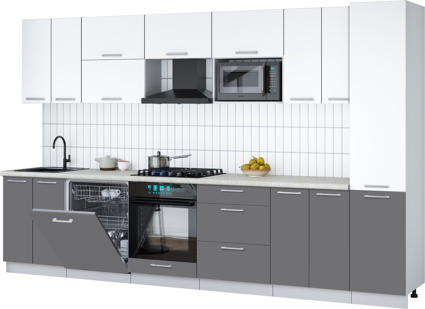 

Готовая кухня Интерлиния Мила Gloss 3.4-ПМ2 (серый/белый/опал светлый)