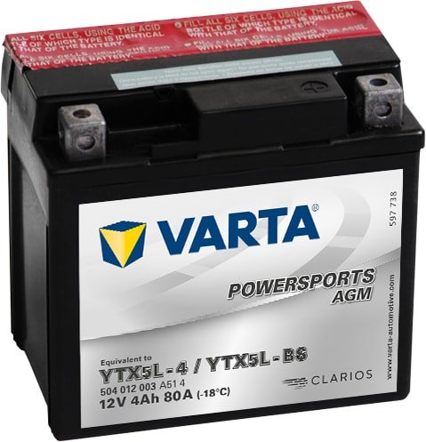

Мотоциклетный аккумулятор Varta Powersport AGM YTX5L-BS 504 012 003 (4 А·ч)