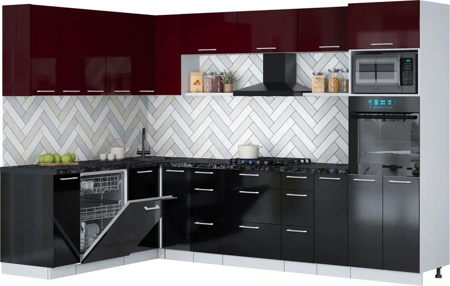 

Готовая кухня Интерлиния Мила Gloss 1.896х2.98-2 (черный глянец/бордовый глянец/кастилло темный)