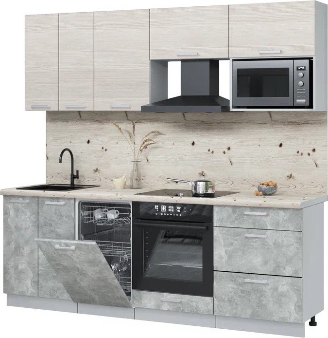 

Готовая кухня Интерлиния Мила Лайт 2.25-ПМ4 (вудлайн кремовый/бетон/бискайская сосна)