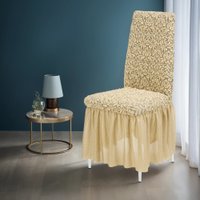 Чехол для стула Mio Tesoro Жаккард Люкс для стула 1858/543 (бежевый, с оборкой)