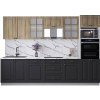 Готовая кухня Интерлиния Мила Деко 3.0 (черный/дуб вотан/белый гранит)