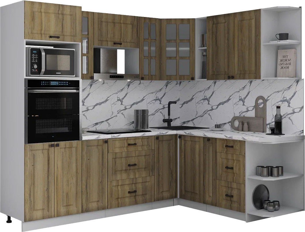 

Готовая кухня Интерлиния Мила Деко 1.88x2.4 PR (дуб вотан/дуб вотан/белый гранит)