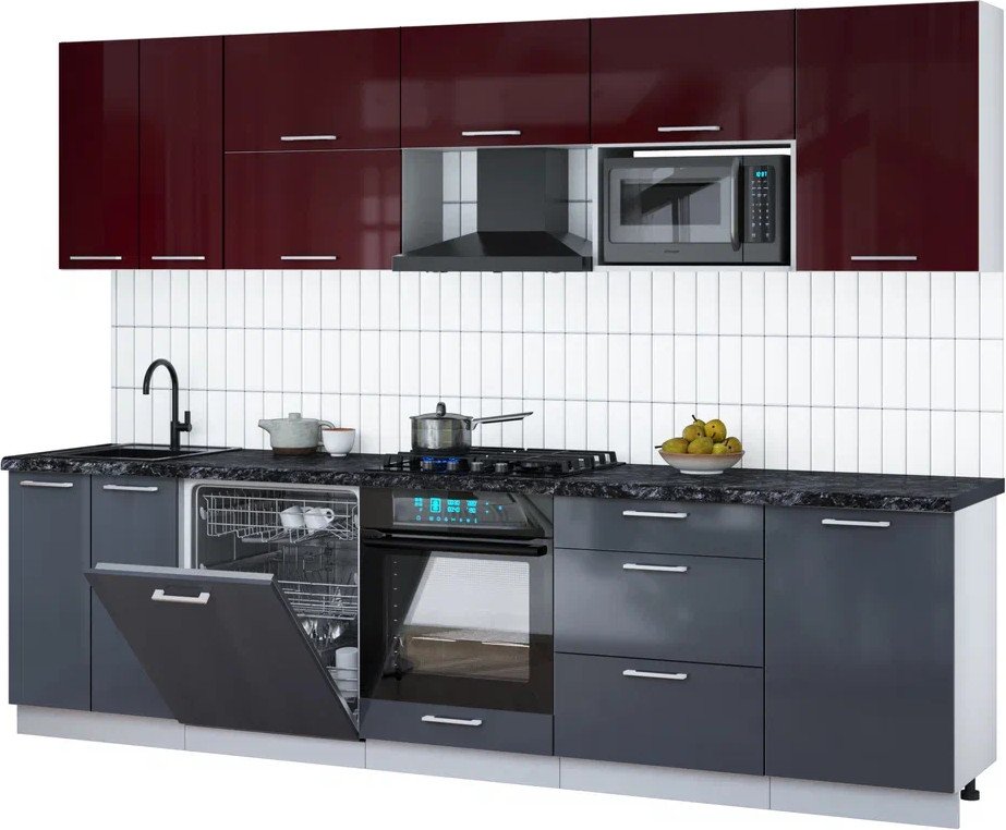 

Готовая кухня Интерлиния Мила Gloss 2.9-ПМ2 (асфальт глянец/бордовый глянец/кастилло темный)