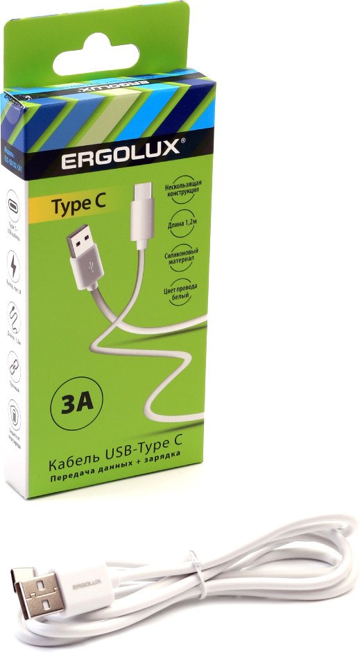 

Кабель Ergolux ELX-CDC02-C01 USB Type-A - USB Type-C (1.2 м, белый)