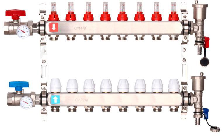 

Запорная арматура Gappo Коллектор регулируемый с расходомерами G422.8 8-вых. x1"x3/4"