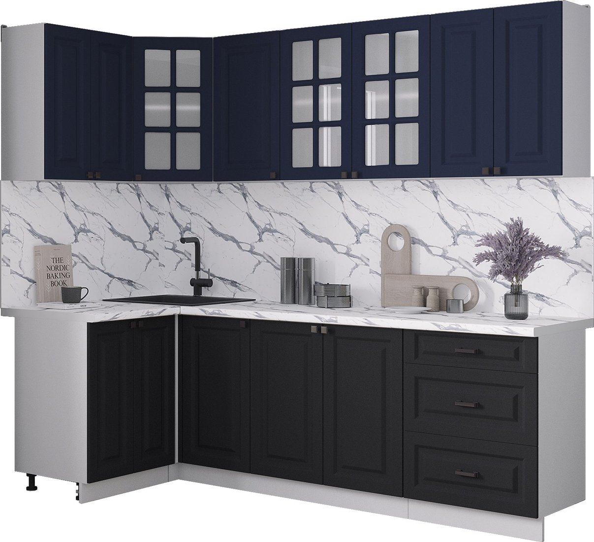 

Готовая кухня Интерлиния Мила Деко 1.2x2.4 (черный/индиго/белый гранит)