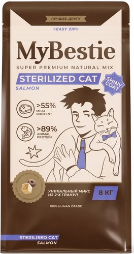 Сухой корм для кошек MyBestie Sterilized с лососем (8 кг)