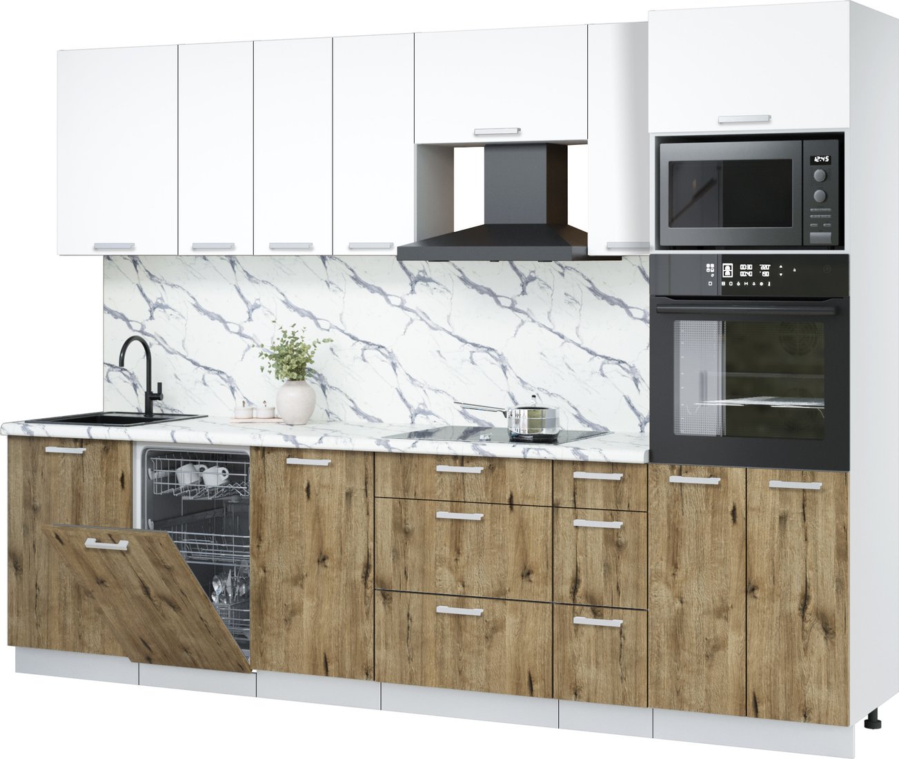 

Готовая кухня Интерлиния Мила Лайт 2.9-ПМ3 (белый платинум/дуб веллингтон/белый гранит)