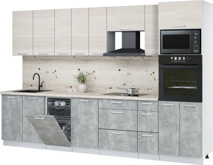 

Готовая кухня Интерлиния Мила Лайт 3.2-ПМ3 (вудлайн кремовый/бетон/бискайская сосна)