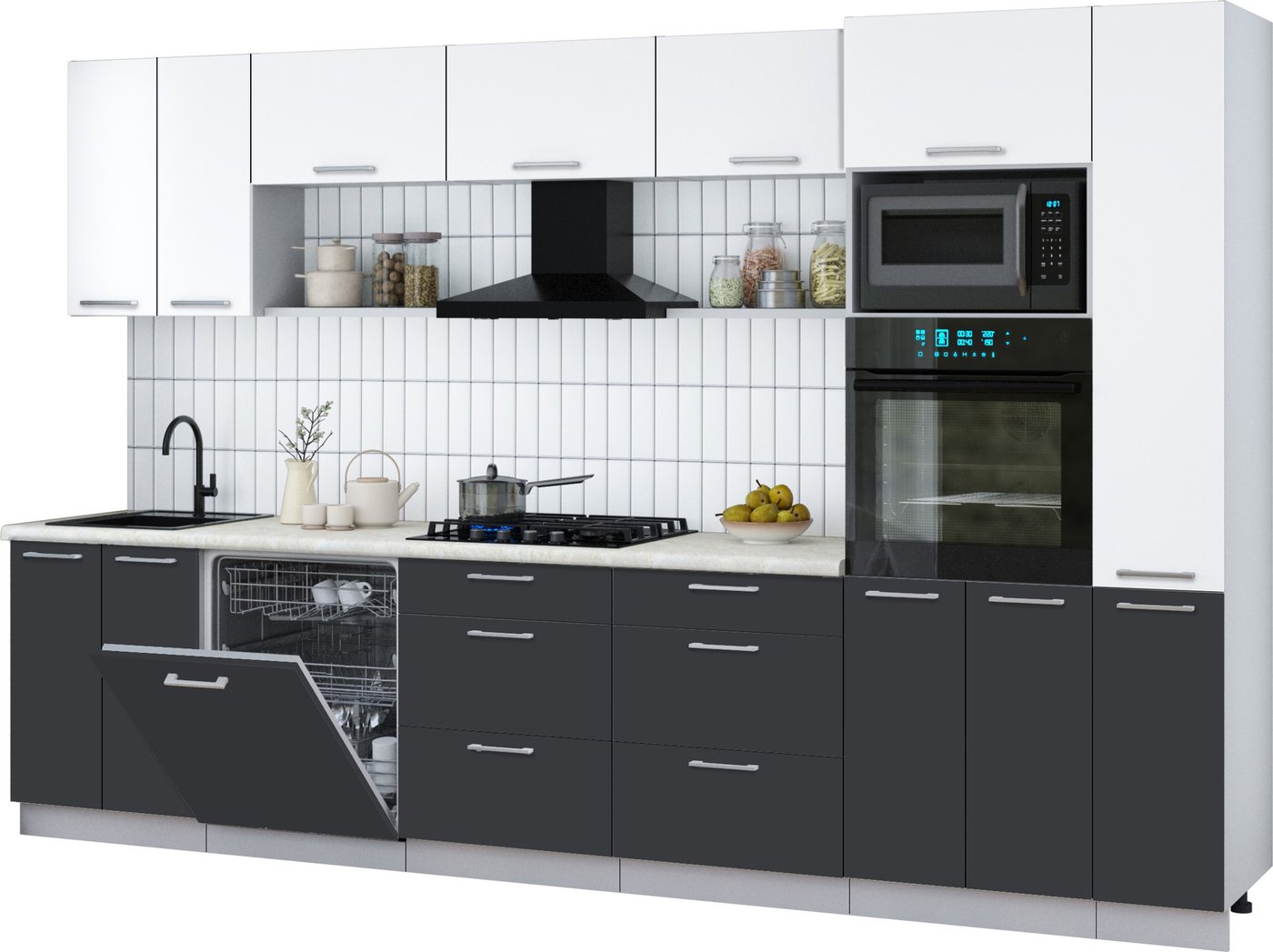 

Готовая кухня Интерлиния Мила Gloss 3.3-ПМ1 (пепел/белый/опал светлый)