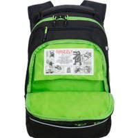 Школьный рюкзак Grizzly RB-450-3f (черный/салатовый)