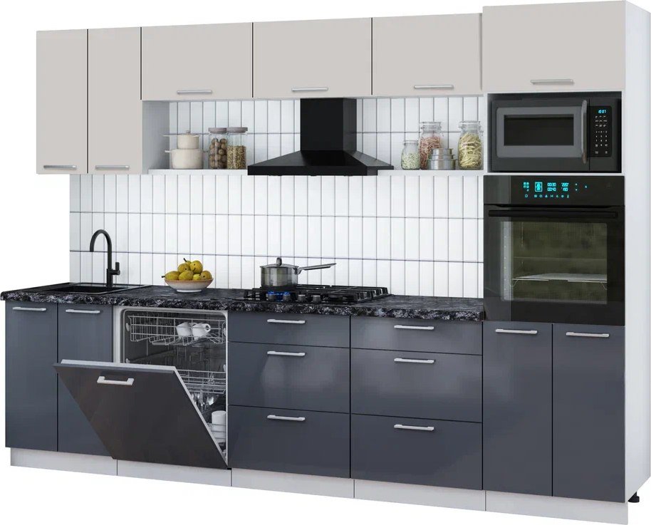 

Готовая кухня Интерлиния Мила Gloss 3.0-ПМ1 (асфальт глянец/кашемир/кастилло темный)