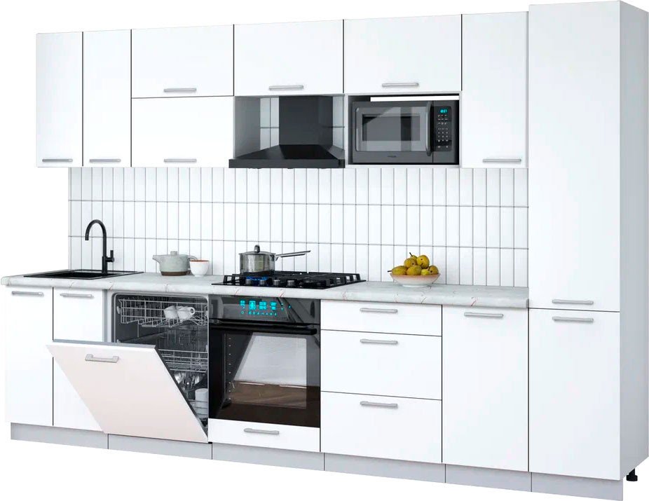 

Готовая кухня Интерлиния Мила Gloss 3.2-ПМ2 (белый/белый/серый каспий)