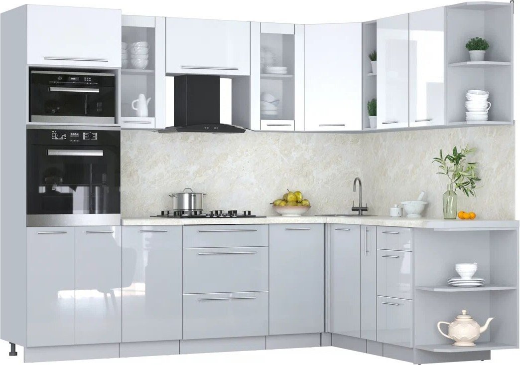 

Готовая кухня Интерлиния Мила Пластик 1.88x2.6 PR (белый глянец/туманный глянец/опал светлый)