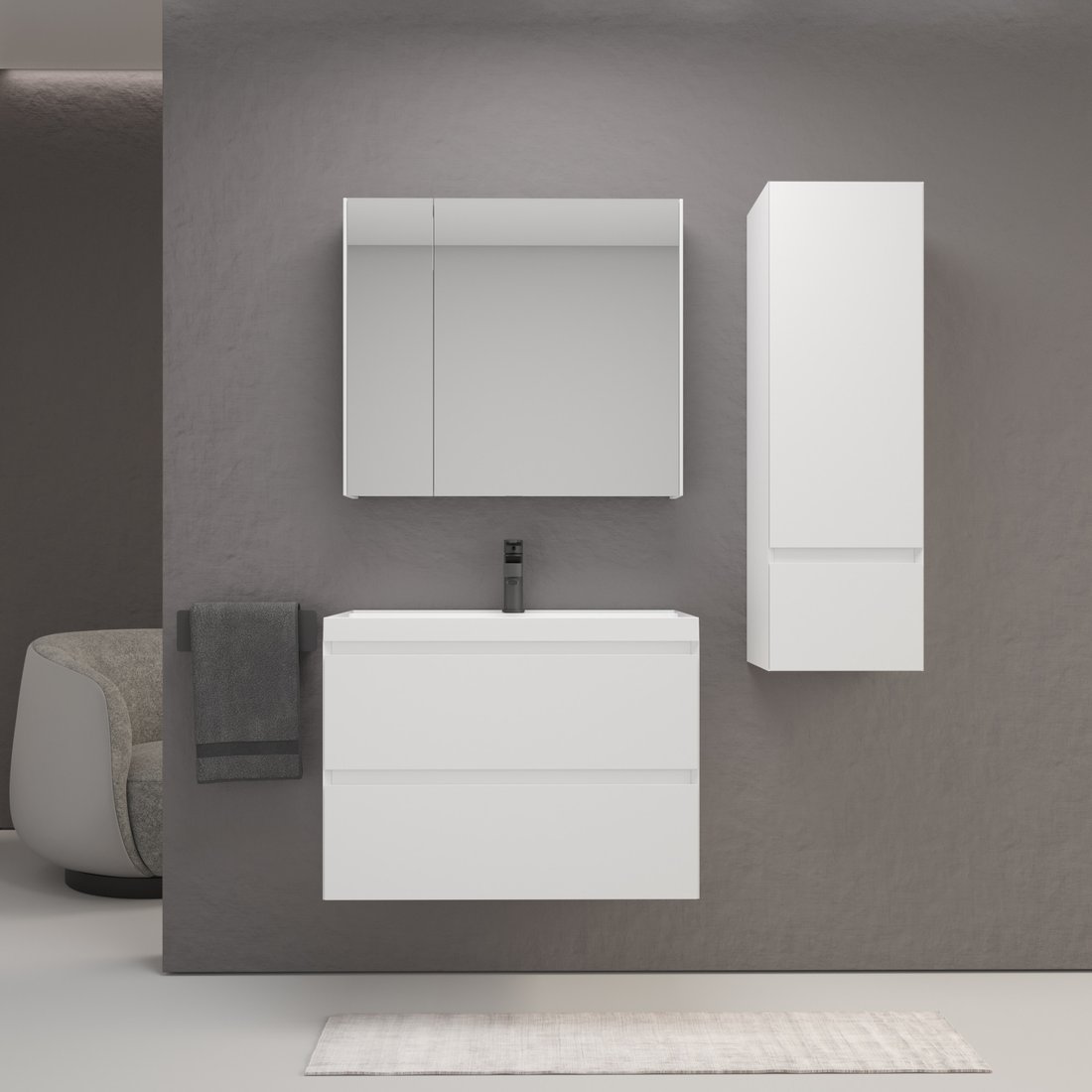 

Symbolite Тумба под умывальник Манхэттен 80 Plus 2 ящика (подвесная, белый матовый)