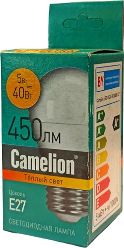 Светодиодная лампочка Camelion Е27 5Вт 3000K G45 15059