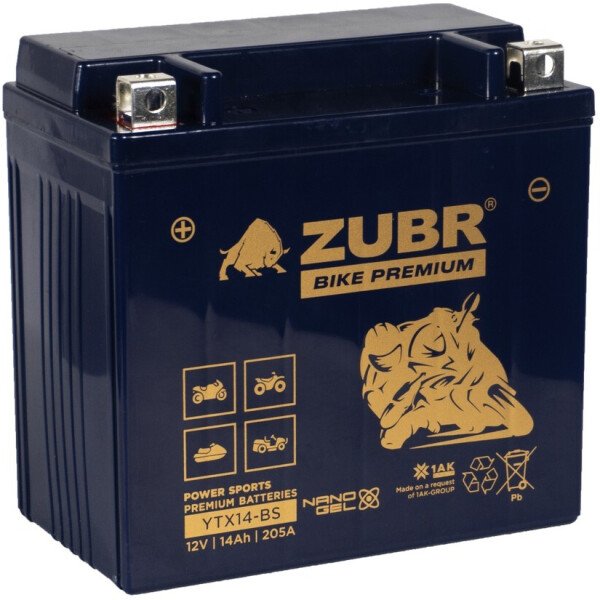 

Мотоциклетный аккумулятор Zubr Premium YTX14-BS L+ (14 А·ч)