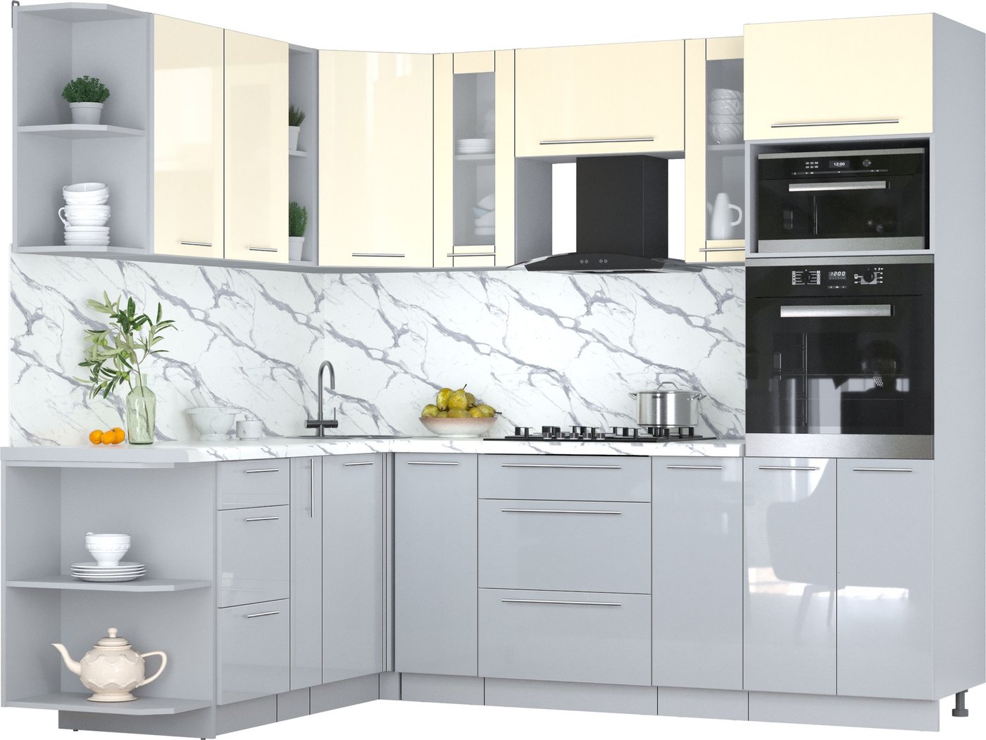 

Готовая кухня Интерлиния Мила Пластик 1.88x2.4 LV (ваниль/туманный глянец/белый гранит)