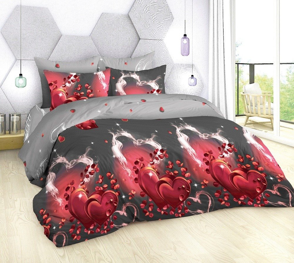 

2-спальный комплект постельного белья с евро простыней Milanika Пламя 2.0сп с евро (поплин)