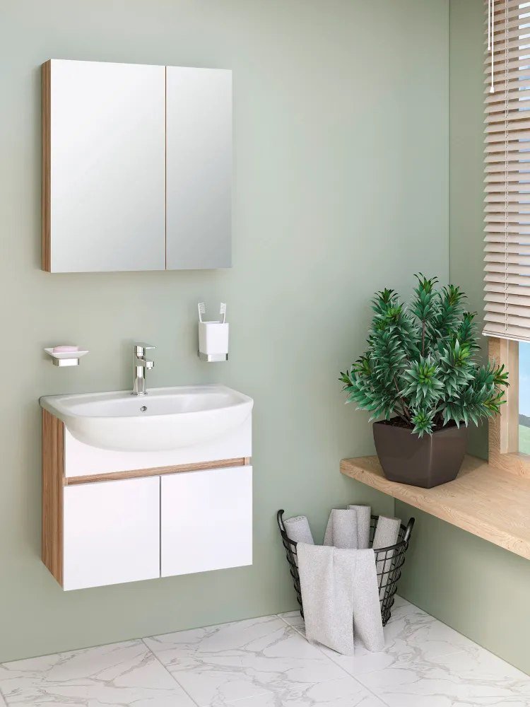 

Runo Тумба с умывальником Лада 60 + Уют 60 (подвесная, блэквуд/белый)