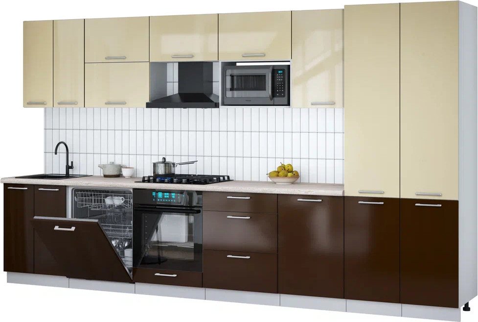 

Готовая кухня Интерлиния Мила Gloss 3.7-ПМ2 (шоколад глянец/ваниль глянец/травертин серый)