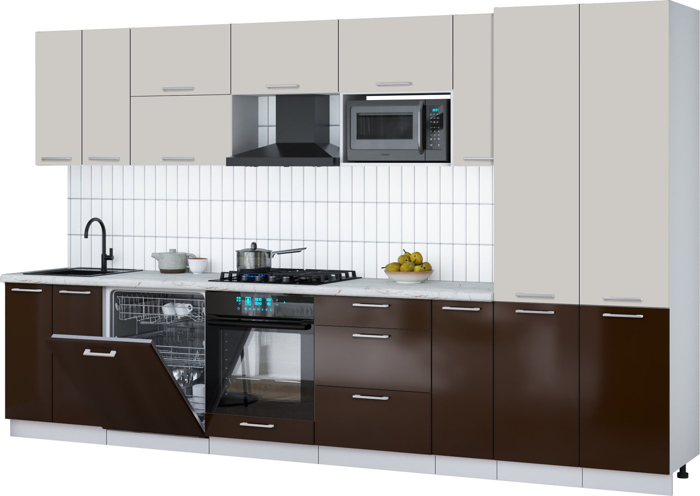 

Готовая кухня Интерлиния Мила Gloss 3.5-ПМ2 (шоколад глянец/кашемир/серый каспий)