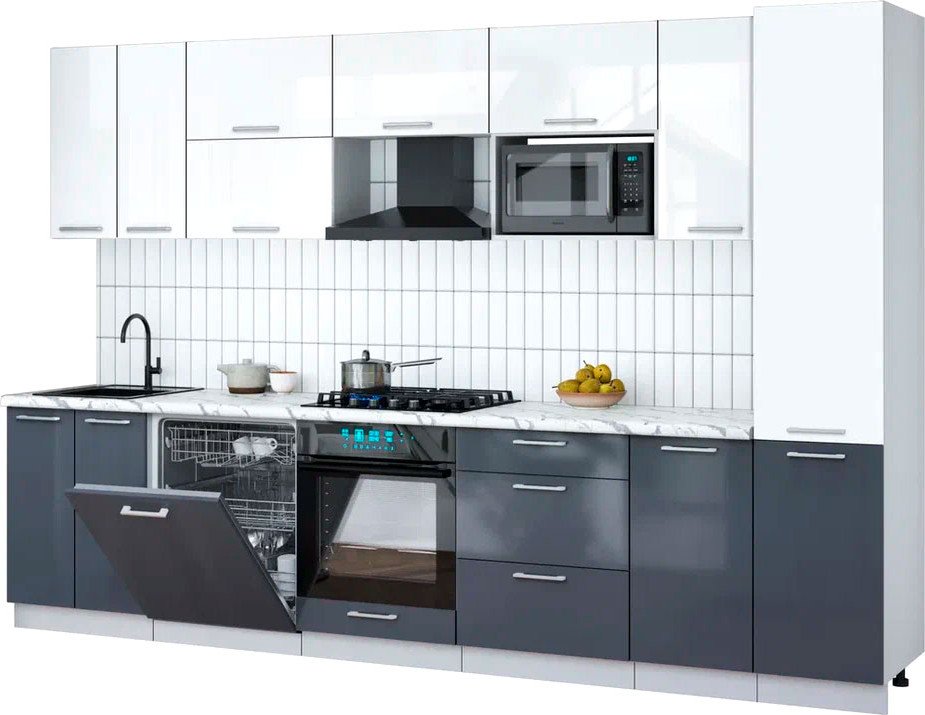 

Готовая кухня Интерлиния Мила Gloss 3.2-ПМ2 (асфальт глянец/белый глянец/белый гранит)