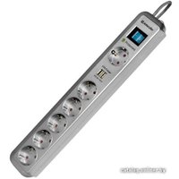 Сетевой фильтр Defender 6 розеток, серебристый, 5 м (DFS 505)