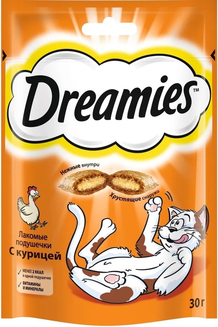 

Лакомство для кошек Dreamies лакомые подушечки с курицей 30 г