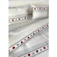 Евро комплект постельного белья Swed House КПБ флан Евро (белый/серый/красный)