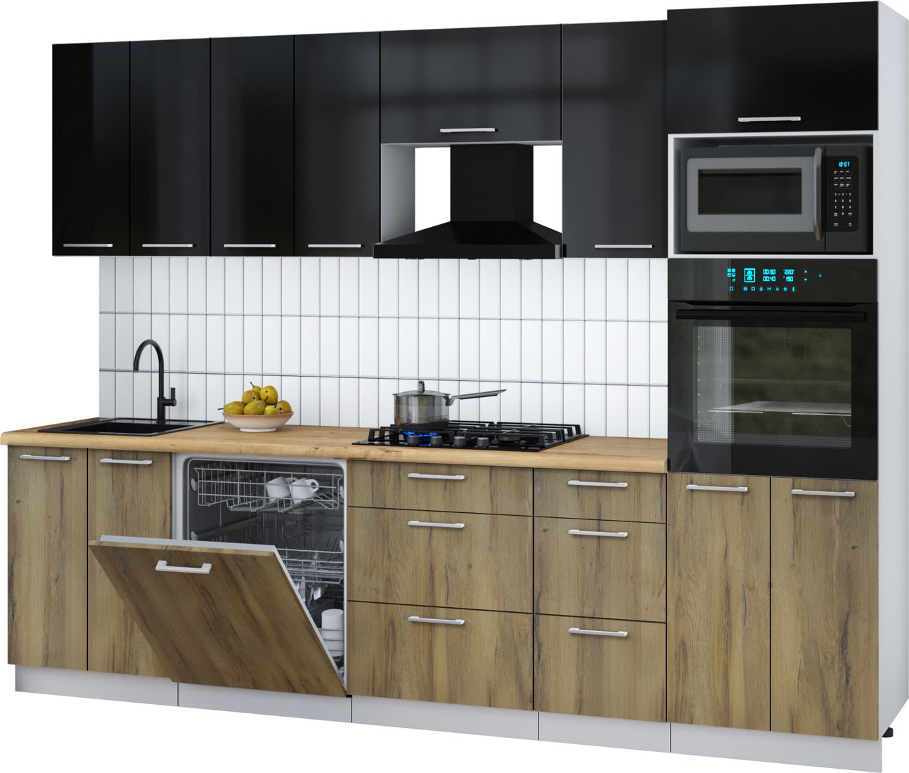 

Готовая кухня Интерлиния Мила Gloss 2.8-ПМ1 (дуб вотан/черный глянец/дуб бунратти)