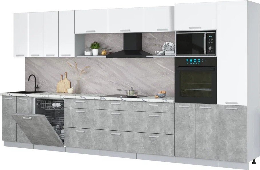 

Готовая кухня Интерлиния Мила Лайт 4.0-ПМ1 (белый платинум/бетон/белый гранит)