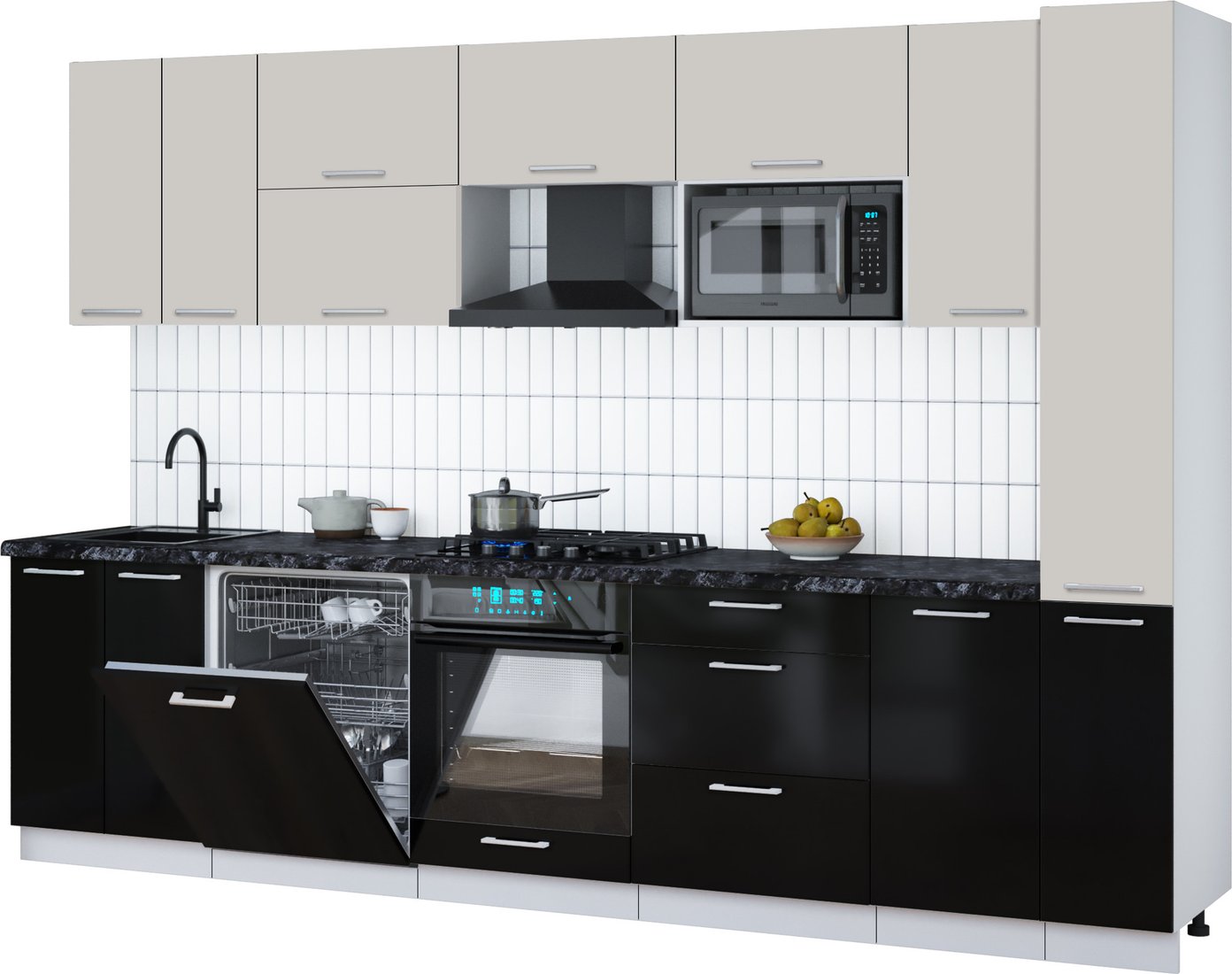 

Готовая кухня Интерлиния Мила Gloss 3.1-ПМ2 (черный глянец/кашемир/кастилло темный)