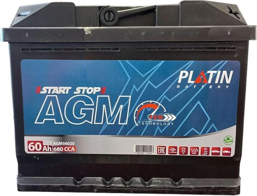 

Автомобильный аккумулятор Platin AGM 680A R+ (60 А·ч)